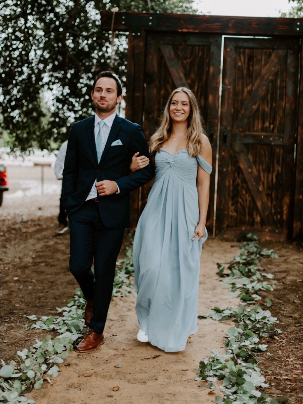 Azazie Light Blue Off-Shoulder Bridesmaid Dress